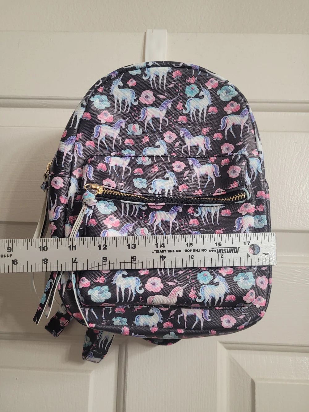 Kids Unicorn Print Mini Backpack - Black with Pastel Unicorns